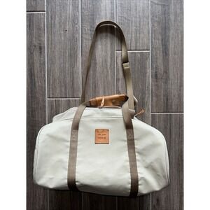 Jon Hart Design Duffel Bag Round Beige Travel Carry On Made USA Monogrammed 17"
